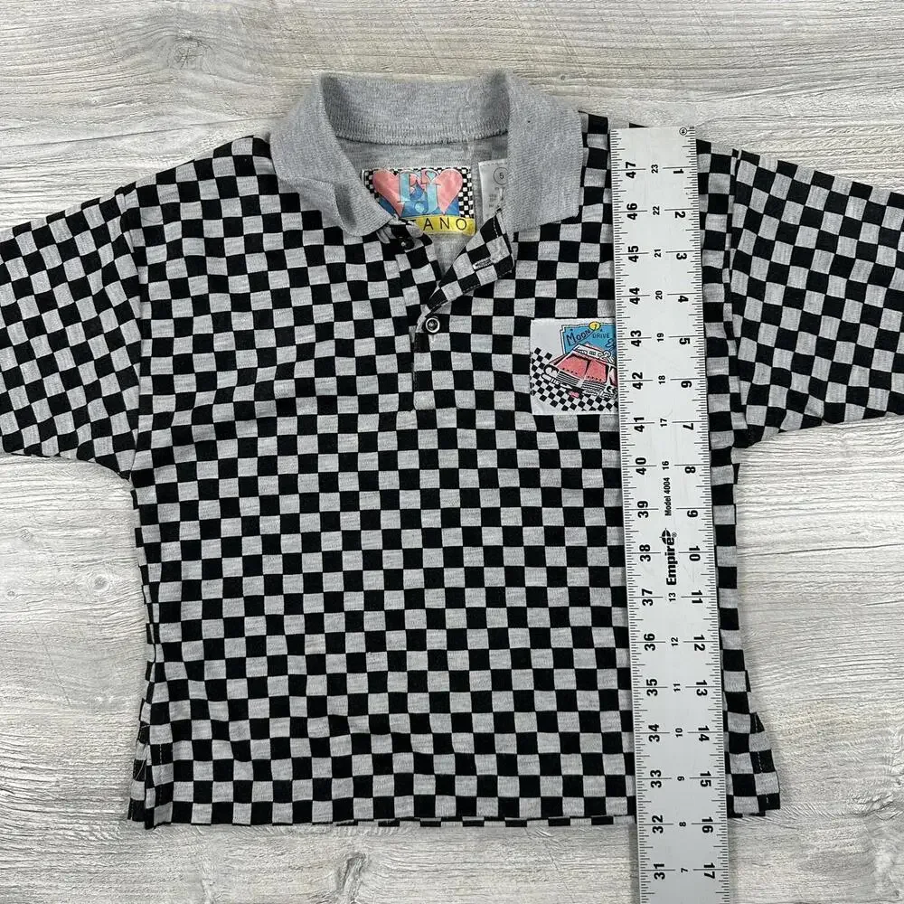 VTG EJ Gitano Polo Shirt Youth 5 Black Gray Checkerboard Moon Drive By Patch - Picture 5 of 6